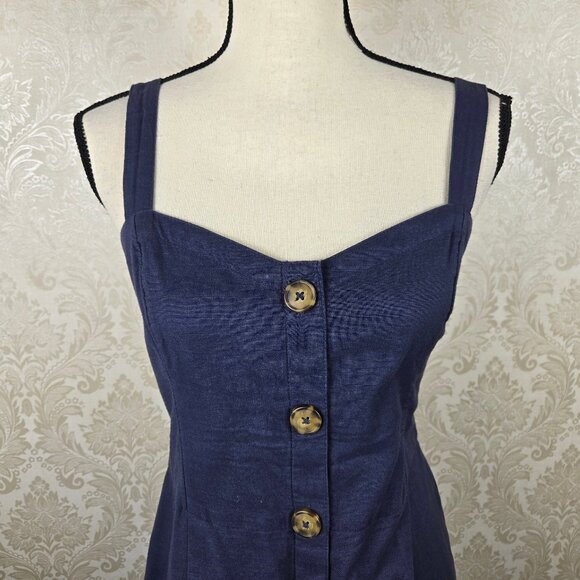 Abercrombie & Fitch Size Medium 100% Cotton Navy Blue Button Front Tank Dress - Picture 2 of 13